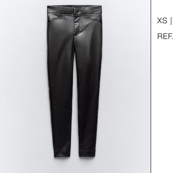 ZARA Metallic button waxed effect leggings - Picture 2 of 2